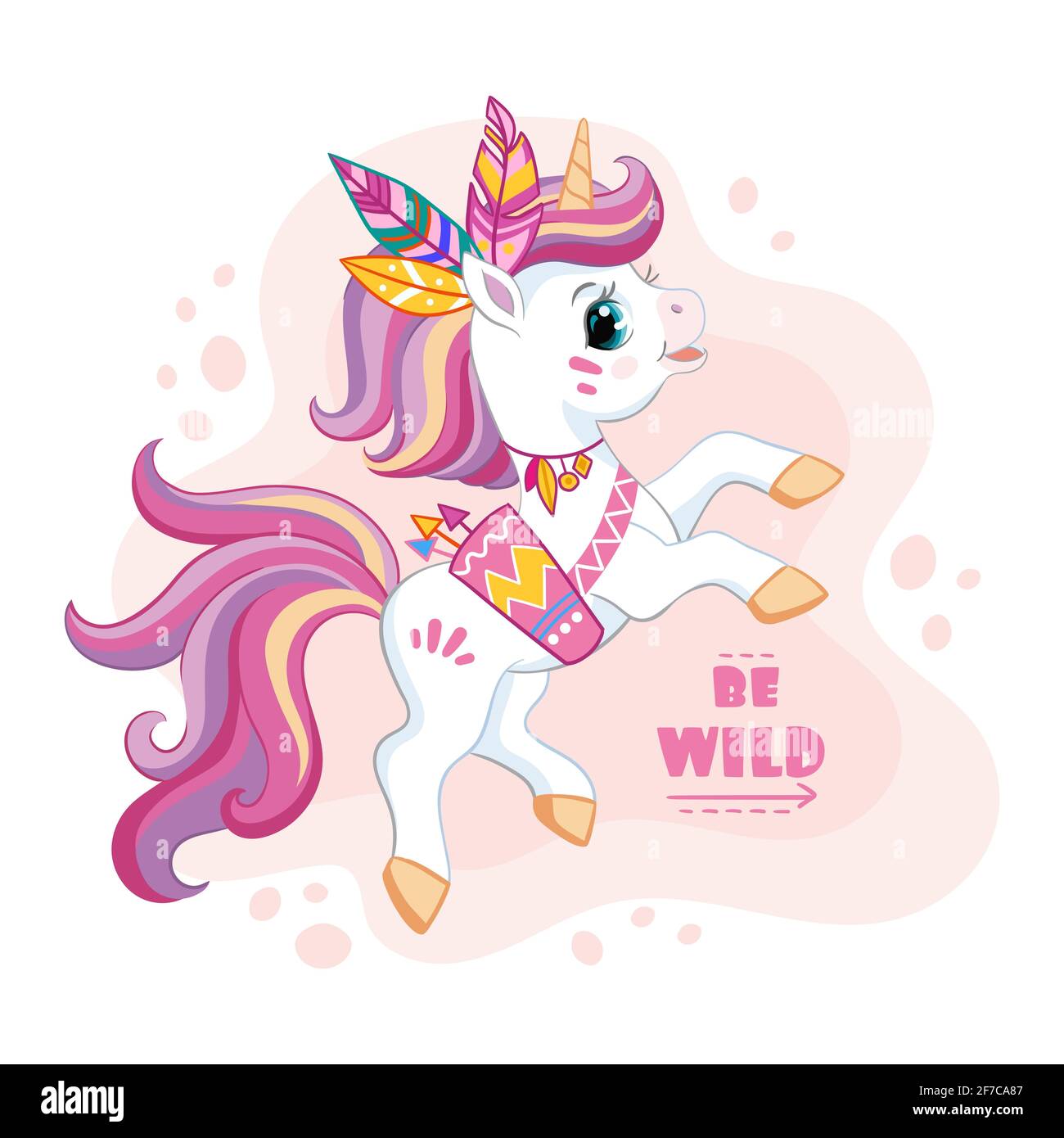 Mignon dessin animé petit adorable licorne. Soyez sauvage. Personnage de dessin animé. Illustration vectorielle isolée. Pour carte postale, affiches, design, carte de vœux, autocollants, ro Illustration de Vecteur