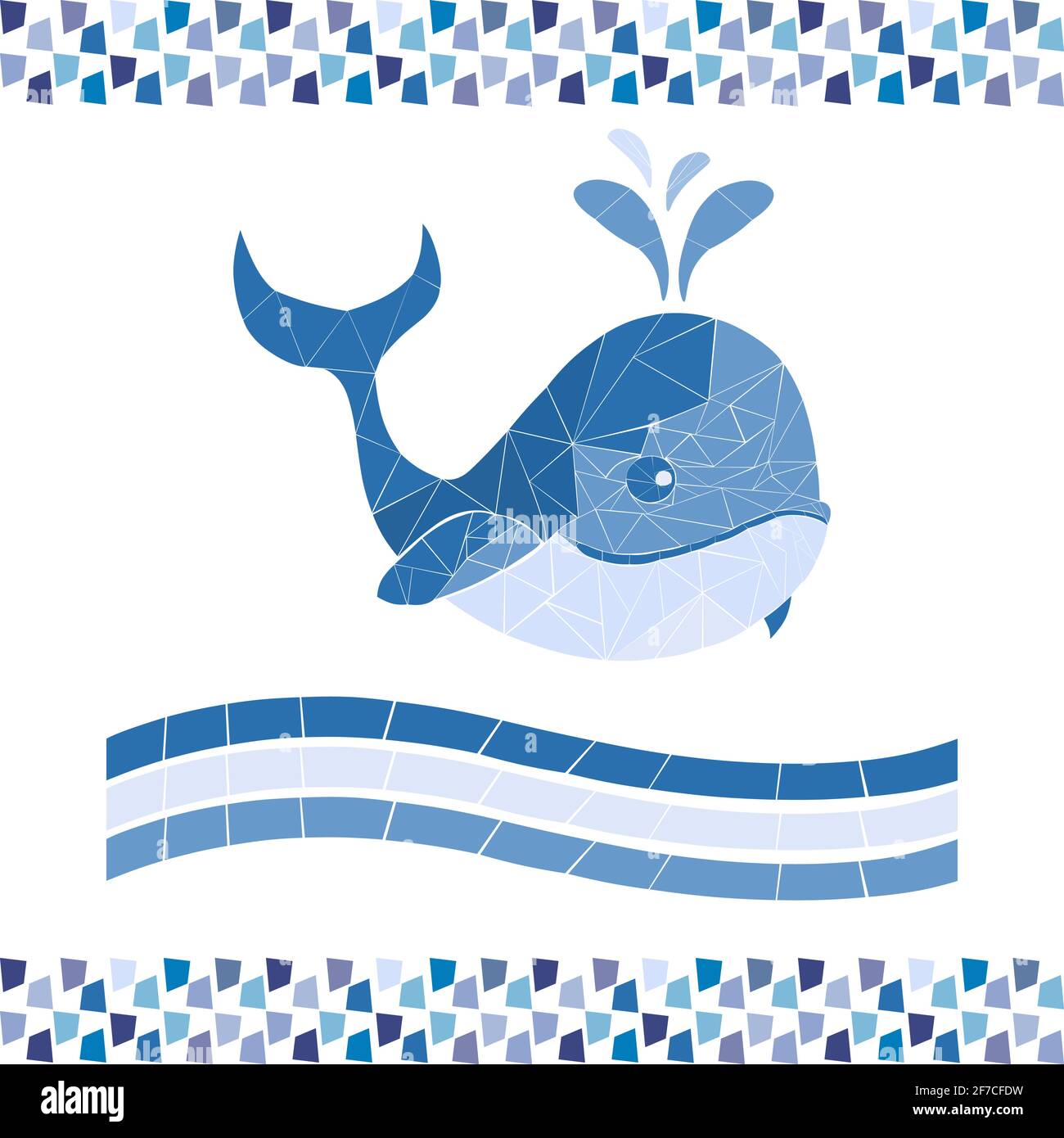 Drôle de baleine mosaïque. Bordure pour la piscine ou la salle de bain. Illustration vectorielle isolée pour emblème. Illustration de Vecteur