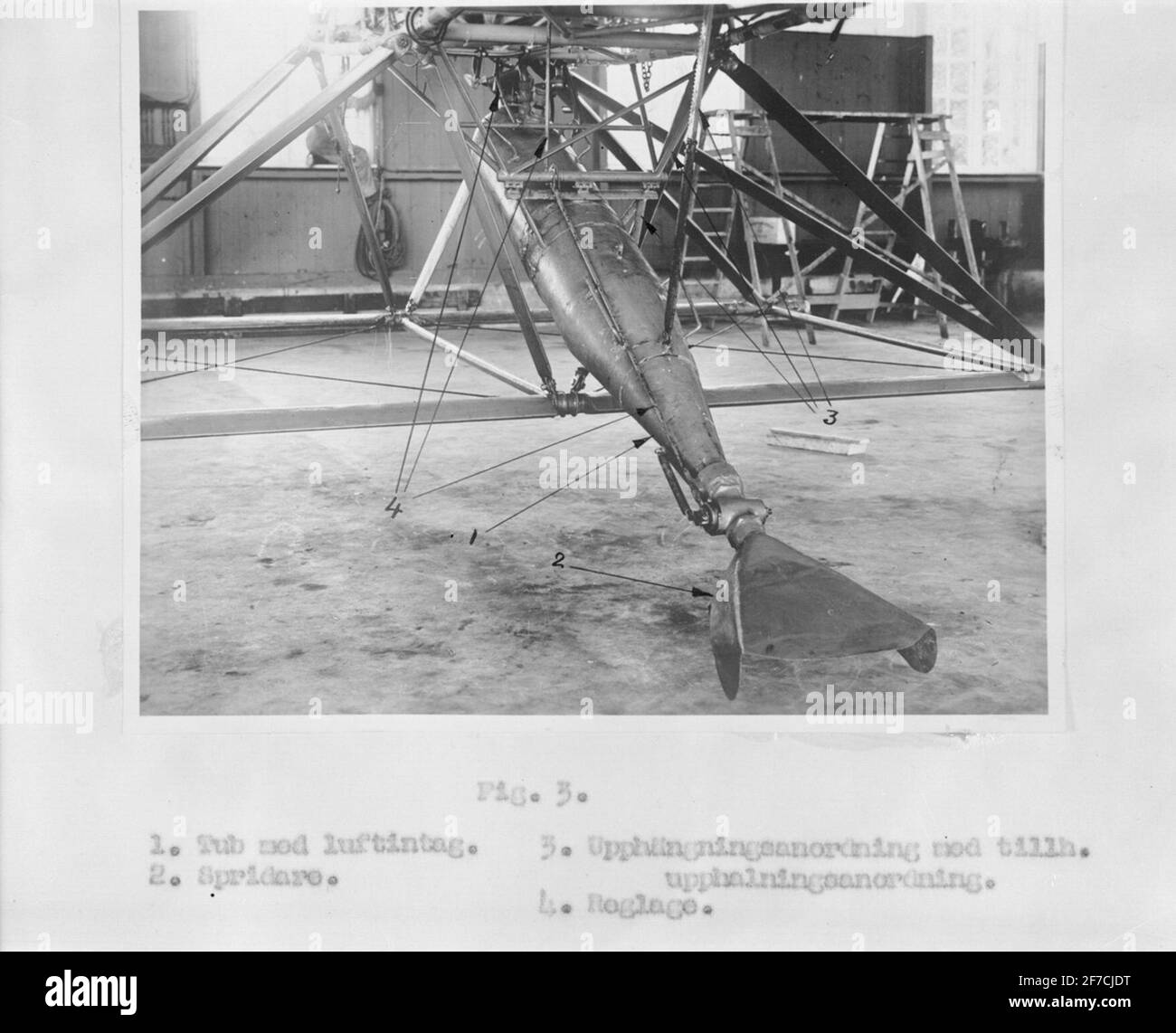 FOG former for Aircraft, 1937 motif: FOG former for Aircraft, gros plan de la suspension et description des pièces. Banque D'Images