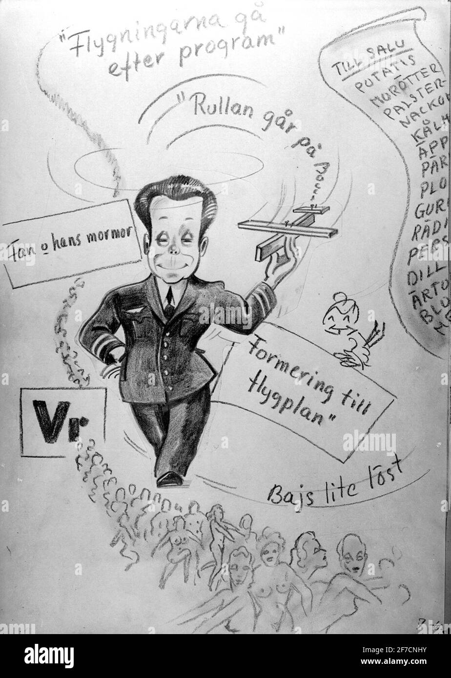 Caricature image de militaire de la Force aérienne, 1930s caricature image de militaire de la Force aérienne, 1930s. Marqué « VR ». Formatés.le dessin. Banque D'Images