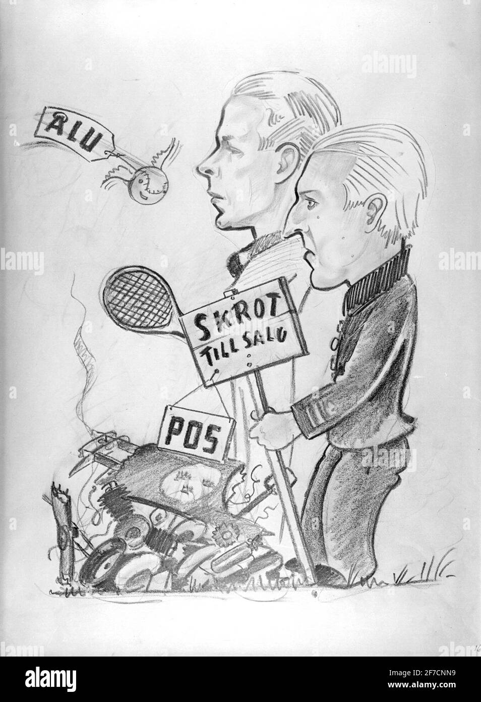 Image de dessin animé des militants de l'Armée de l'Air, 1930s caricature image de l'armée de l'Air Force, 1930s. Marqué « anguille », « pos ». Dessin d'automne photographié. Banque D'Images