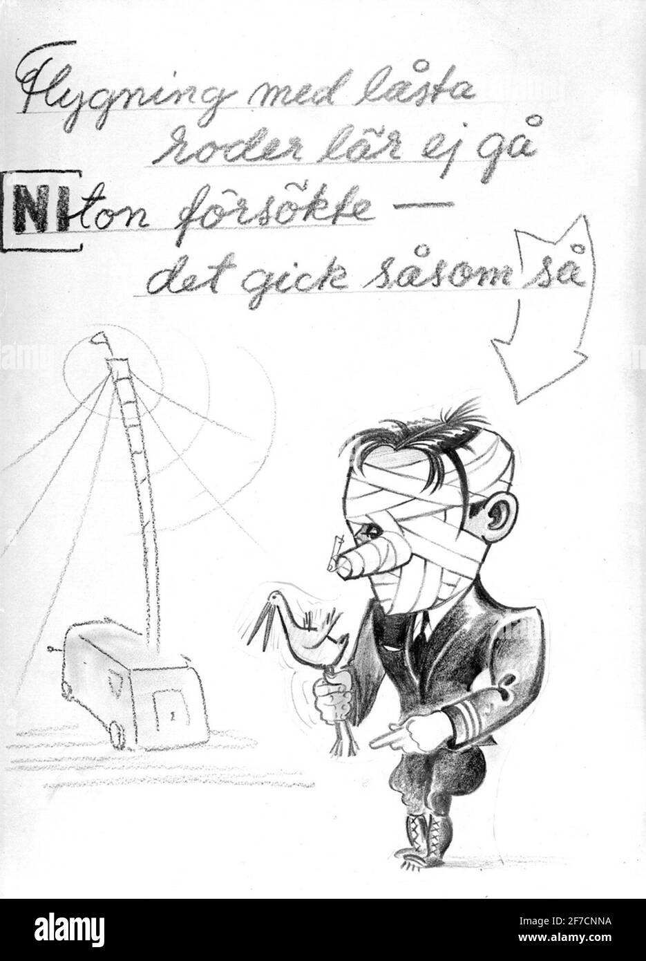 Caricature image de militaire de la Force aérienne, 1930s caricature image de militaire de la Force aérienne, 1930s. J'ai remarqué « ni ». Dessin d'automne photographié. Banque D'Images