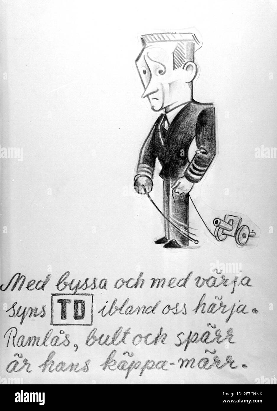 Caricature image de militaire de la Force aérienne, 1930s caricature image de militaire de la Force aérienne, 1930s. Marqué « a ». Dessin d'automne photographié. Banque D'Images