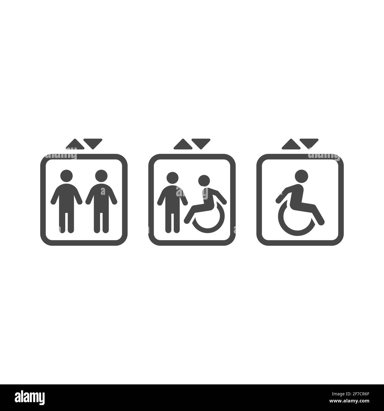 Icône vecteur noir de l'ascenseur. Ascenseur avec personnes et panneau pour personnes handicapées. Illustration de Vecteur