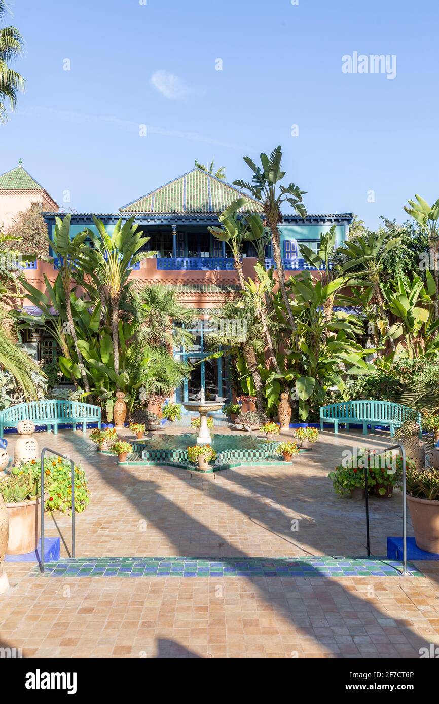 Villa Oasis dans le célèbre jardin botanique jardin Majorelle d'Yves Saint Laurent à Marrakech, Maroc Banque D'Images