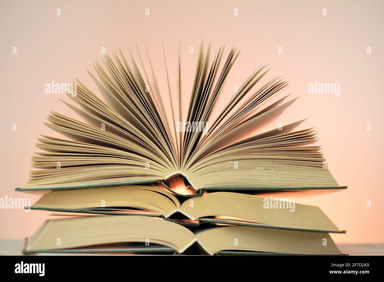 Lecture De Livres Et De La Litterature Pile De Livres Ouverts Sur Un Fond Rose Clair Concept D Etude Et D Education Pages De Livre En Gros Plan Apprentissage Et Connaissances Photo Stock Alamy