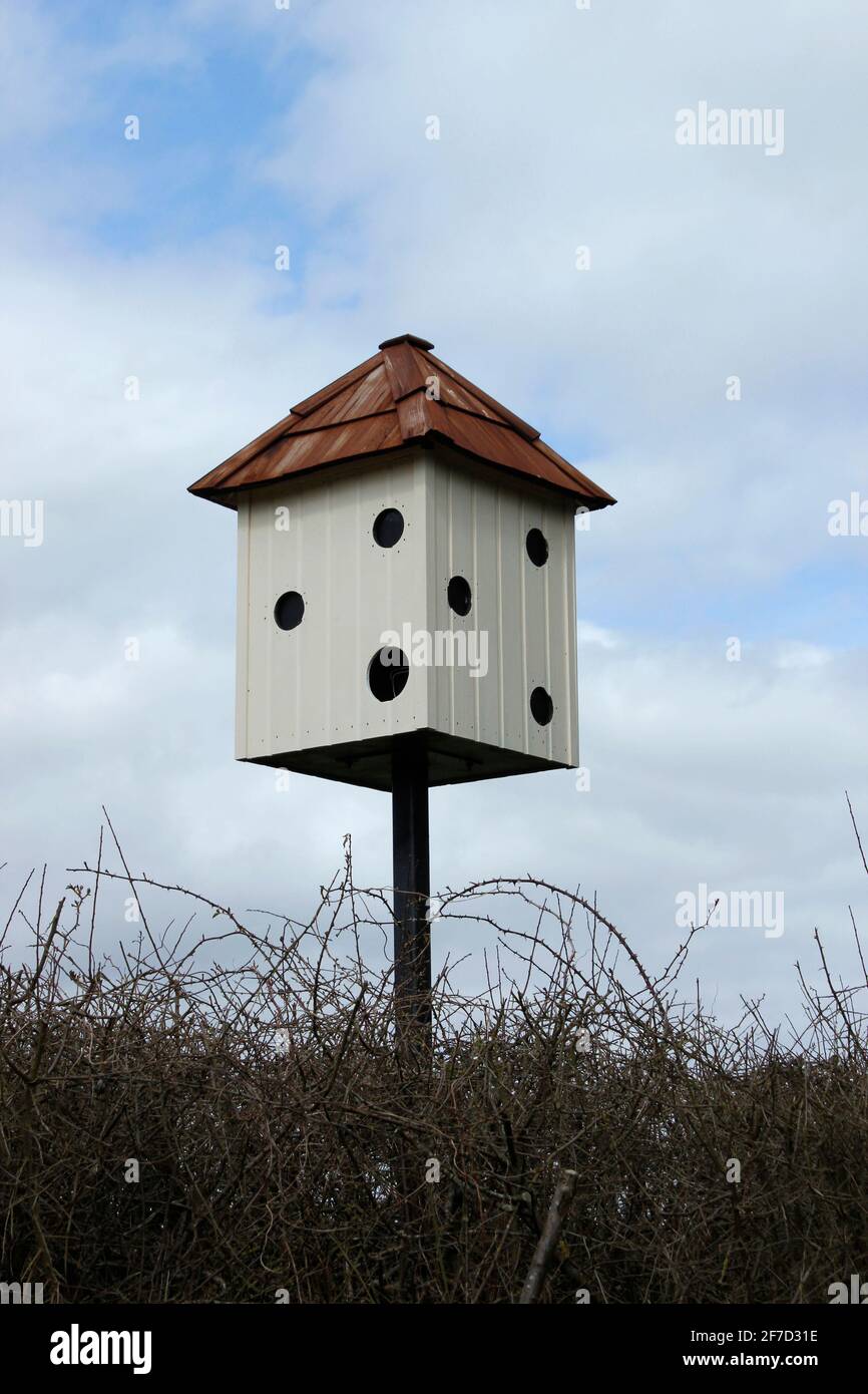 Faux pigeonnier de jardin innovant contenant des équipements de sécurité Banque D'Images