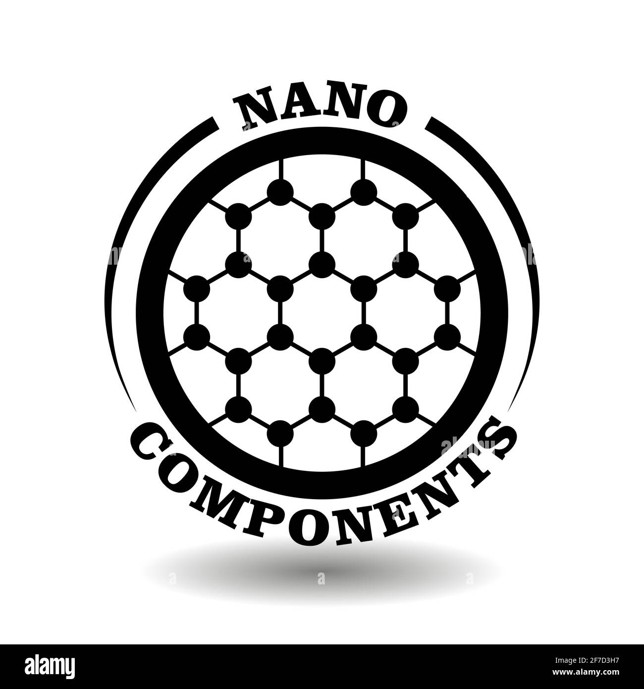 Logo rond créatif des composantes de la nanotechnologie pour l'étiquetage des produits de la nano science moderne, avec symbole de formule chimique abstraite en cercle Illustration de Vecteur