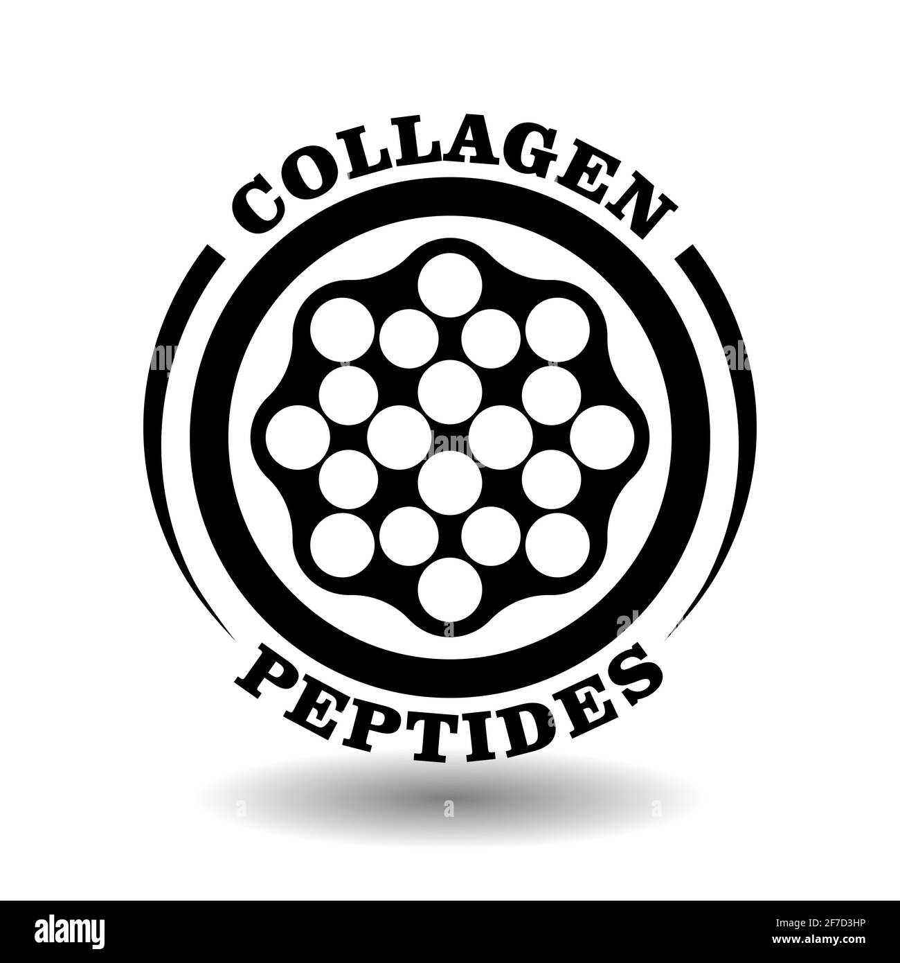Cercle symbole vecteur de la molécule de peptide de collagène signe pour les cosmétiques anti-âge symbole d'emballage, pilules médicales avec le pictogramme de collagène hydrolysé Illustration de Vecteur