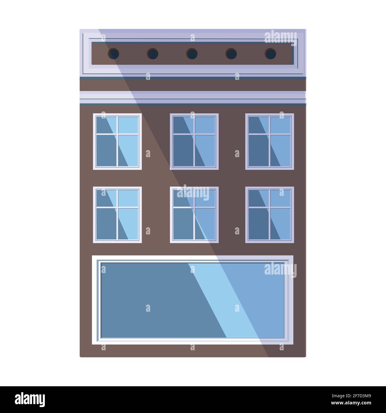 Ancienne maison marron européenne dans le style traditionnel de la ville hollandaise avec un toit de pignon, une fenêtre carrée mansardée et de grandes fenêtres de style loft. Illustration vectorielle Illustration de Vecteur