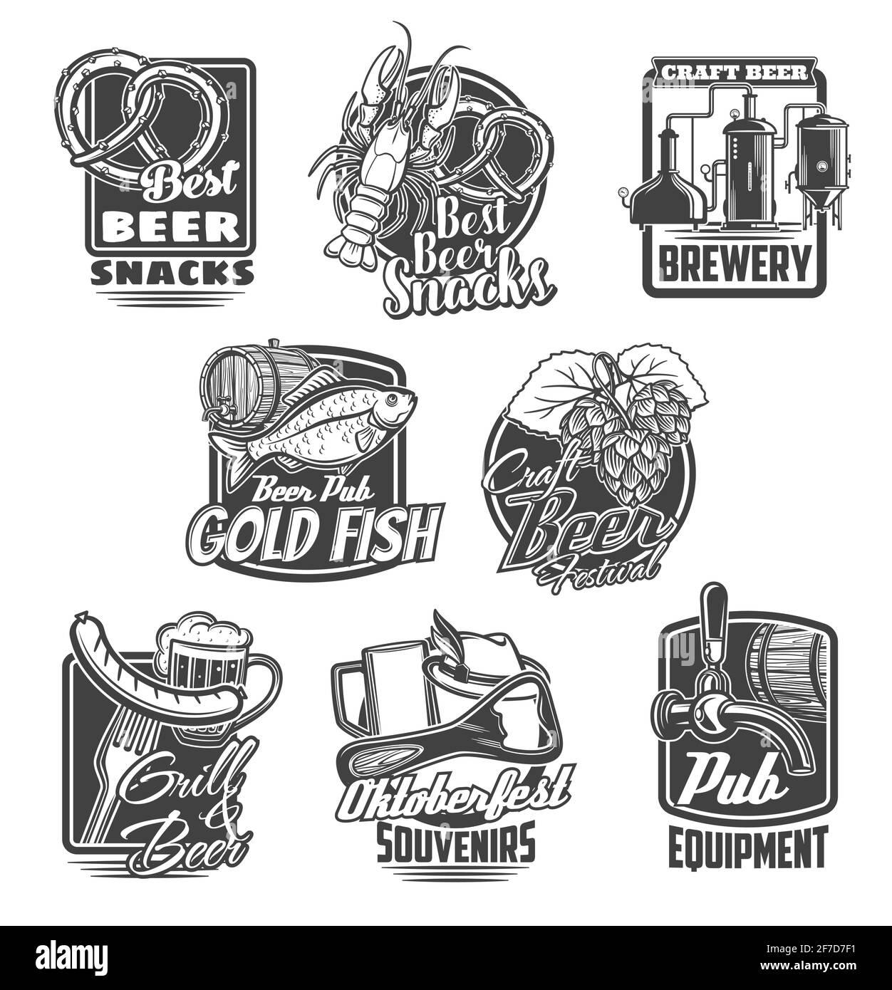 Festival de bière, icônes de snacks de pub Illustration de Vecteur