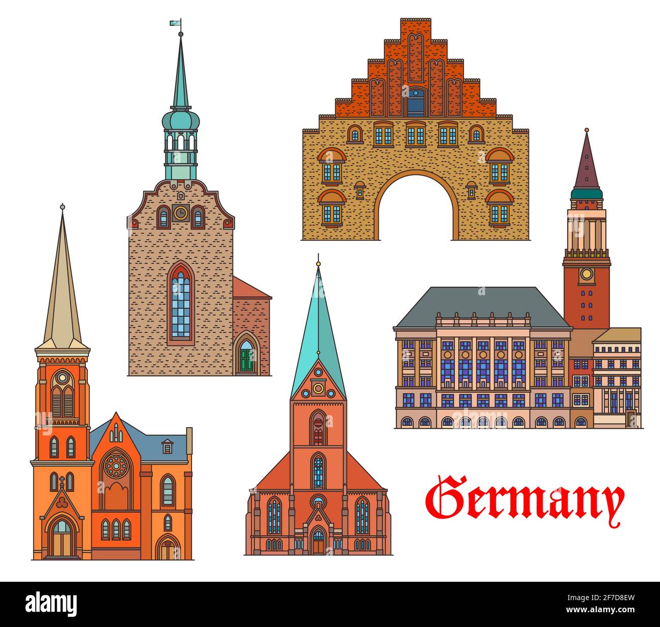 Allemagne monuments architecture à Kiel, Flensburg Illustration de Vecteur