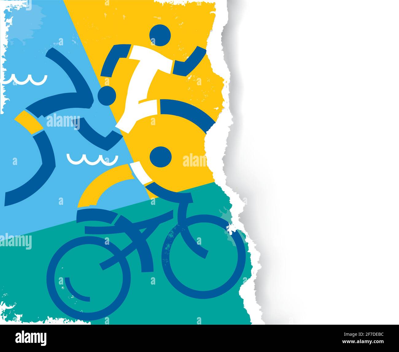 Icônes de course de triathlon sur fond de papier déchiré stylisé grunge. Illustration de trois athlètes de triathlon.modèle de bannière.place pour votre texte. Illustration de Vecteur