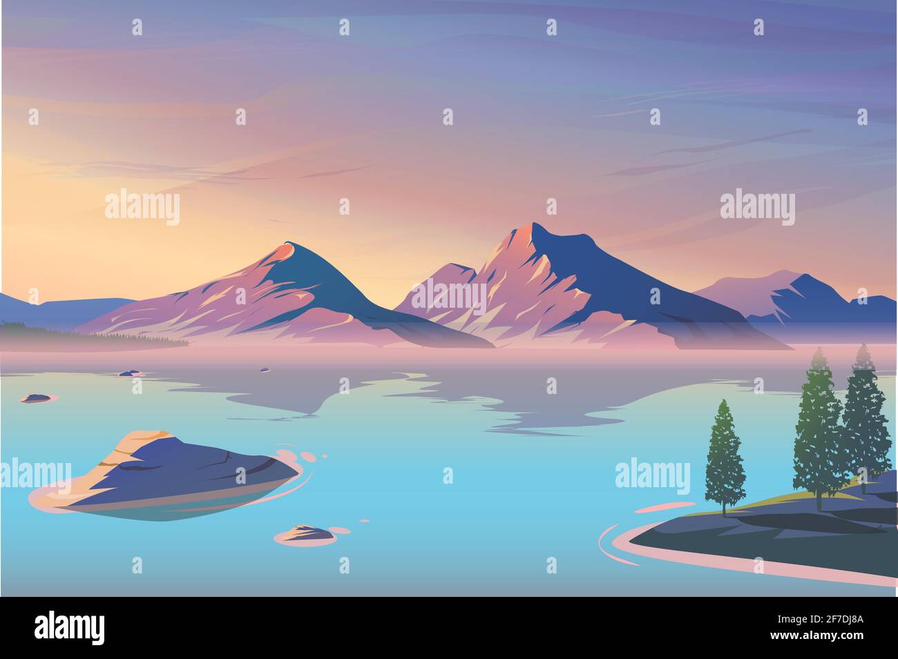 Illustration du paysage du lac de montagne. Illustration de Vecteur