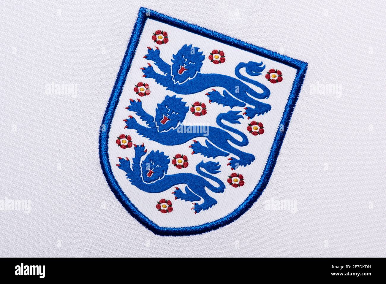 Gros plan du maillot de l'Angleterre Euro 2020. Banque D'Images