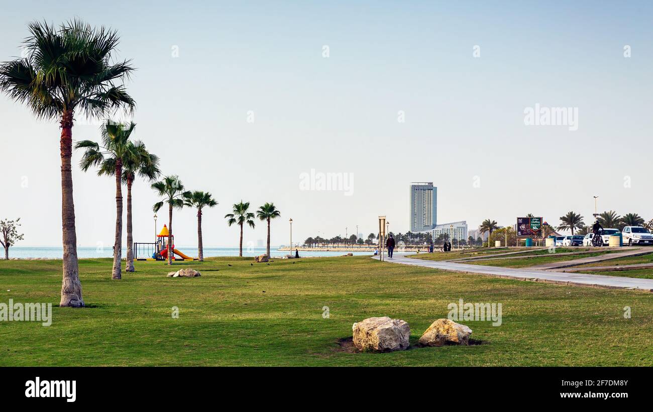 Vue sur la corniche Al khobar le matin. Ville Khobar, Arabie Saoudite.02-avril-2021. Banque D'Images