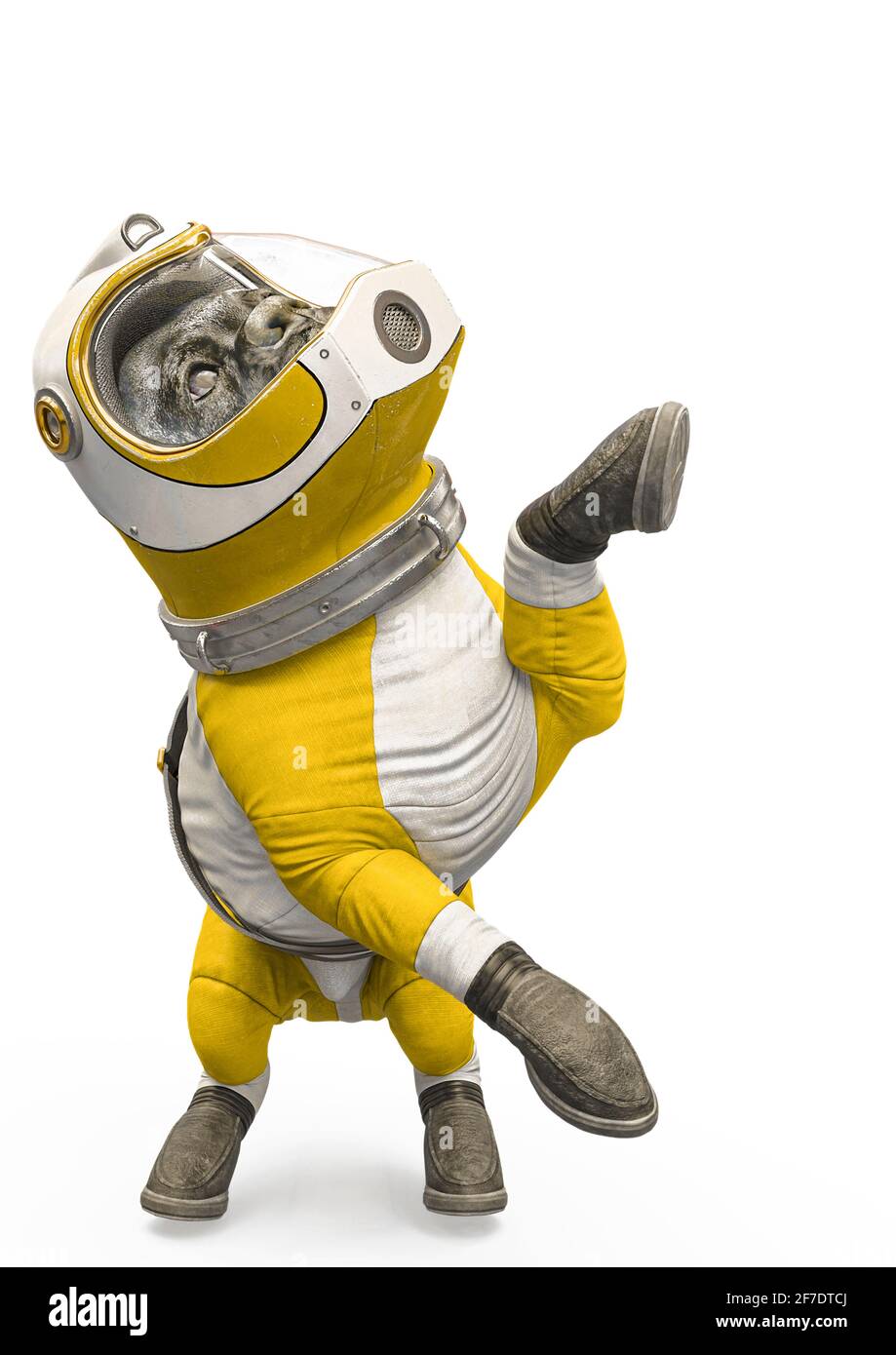 chien l'astronaute jouant sur fond blanc, illustration 3d Banque D'Images