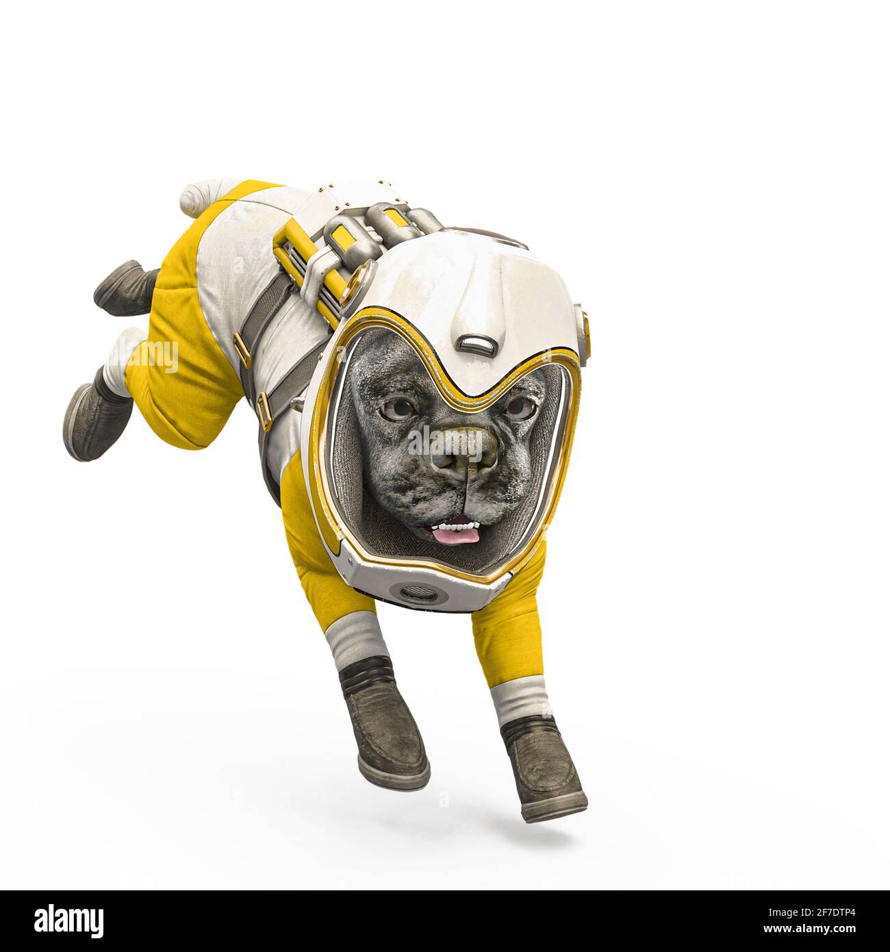 chien l'astronaute atterrissage sur fond blanc, illustration 3d Banque D'Images