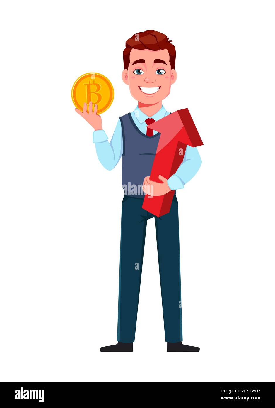 Beau homme d'affaires exploitant la crypto-monnaie. Personnage de dessin  animé jeune homme d'affaires de style plat. Illustration du vecteur de  stock Image Vectorielle Stock - Alamy