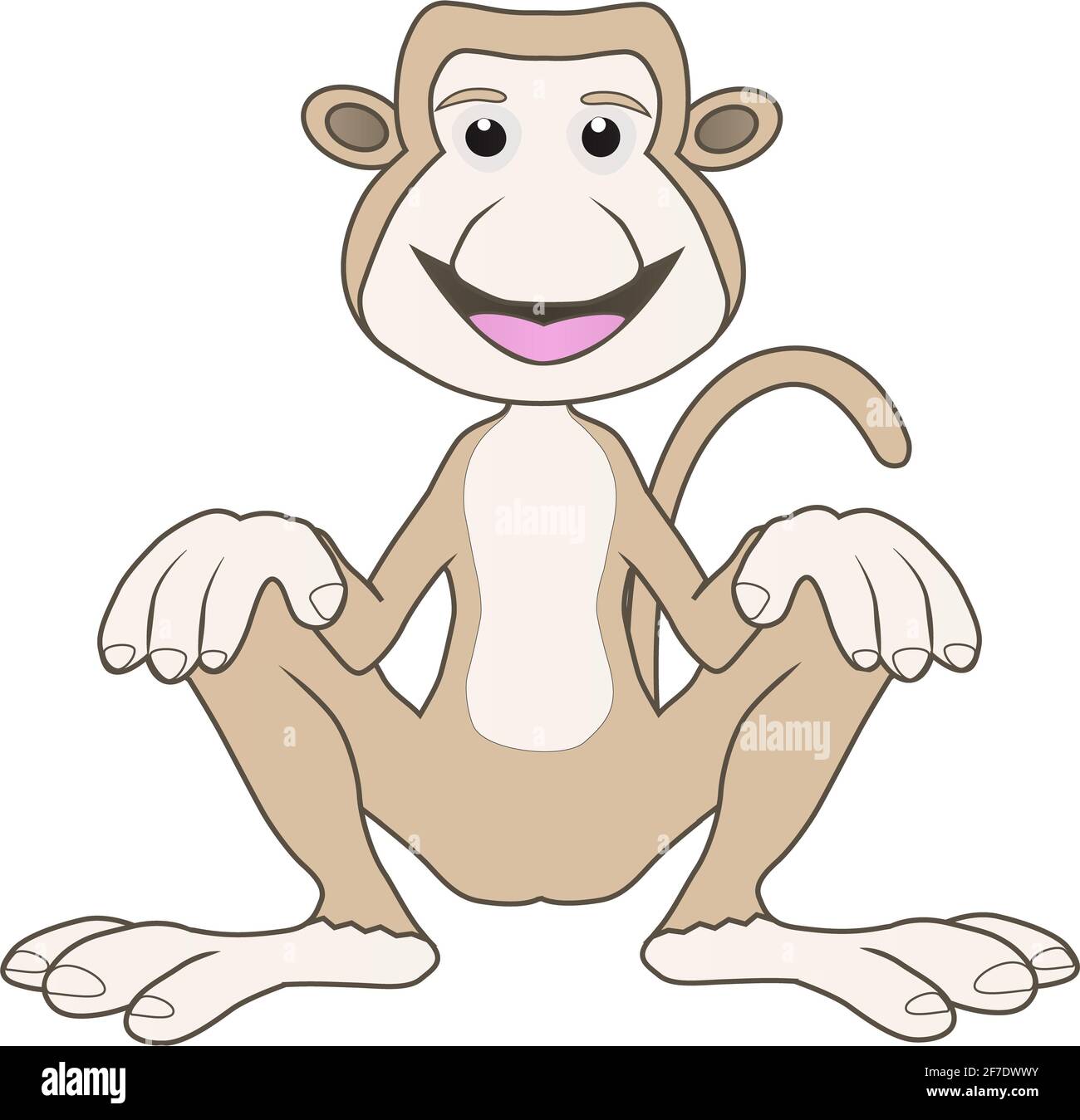 Dessin animé illustration d'un singe proboscis assis souriant amical Banque D'Images