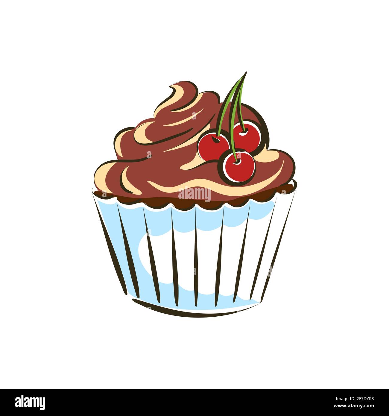 Cupcake, une tranche de dessert, gâteau doux à la crème décoré de fruits juteux et de baies.Illustration vectorielle de style plat, croquis pour les menus et les maisons de thé Illustration de Vecteur