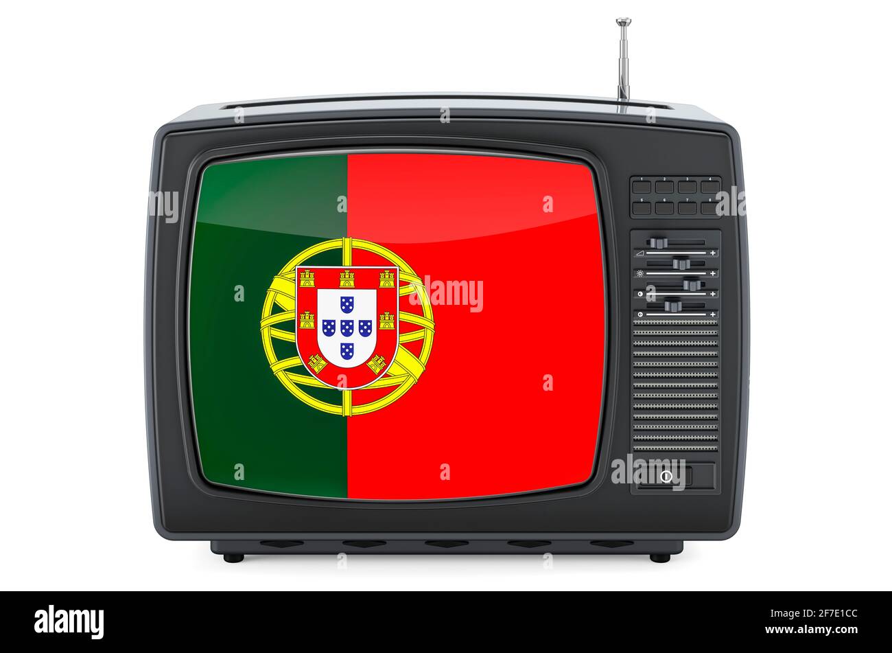 Concept de télévision portugaise. Téléviseur avec drapeau du Portugal.  Rendu 3D isolé sur fond blanc Photo Stock - Alamy