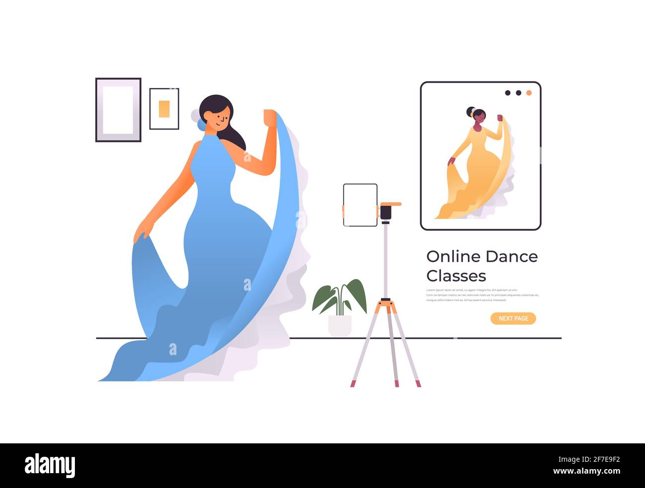danseuse vêtue de style oriental faisant des exercices de danse en ligne entraînement par vidéo Illustration de Vecteur