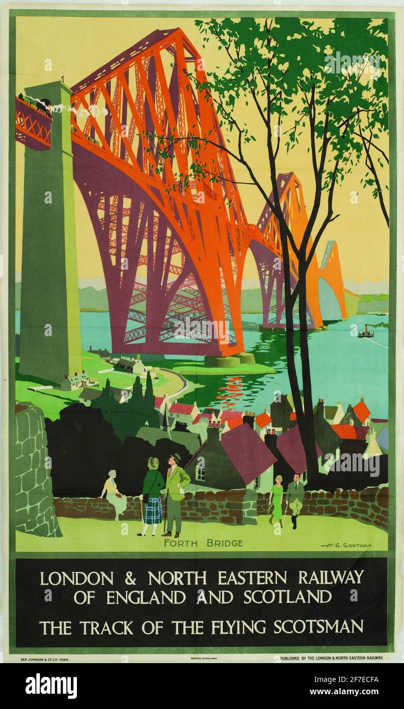 Affiche de voyage vintage pour Londres et North Eastern Railway Avec une photo du pont Forth Banque D'Images