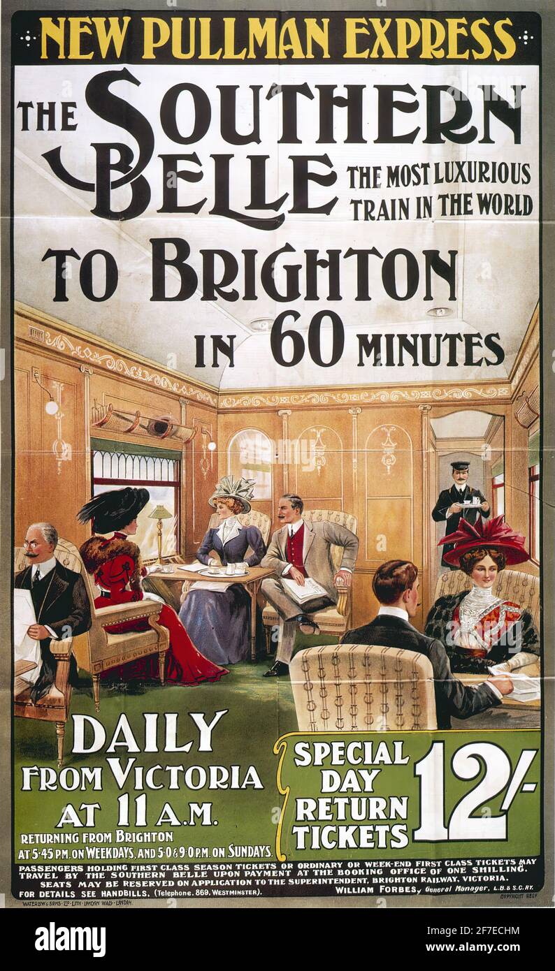 Une affiche de voyage vintage pour la Belle Sud à Brighton Sur le nouveau Pullman Express Banque D'Images