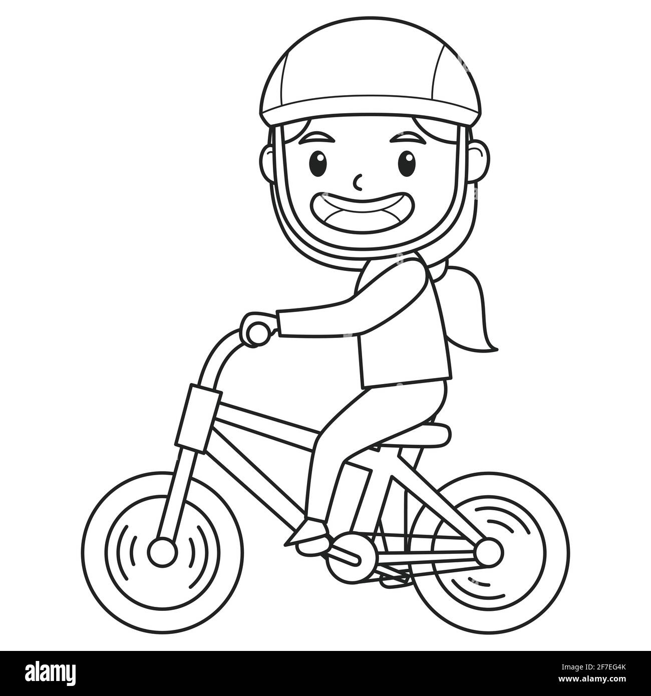 Une fille jouant sur son vélo. Caractère. Arrière-plan noir et blanc. Illustration du livret de coloriage. Illustration vectorielle Illustration de Vecteur