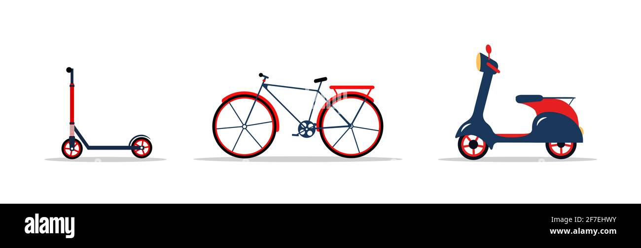 Transports urbains écologiques modernes. Véhicules alternatifs écologiques isolés sur fond blanc. Illustration vectorielle dans un dessin animé plat Illustration de Vecteur