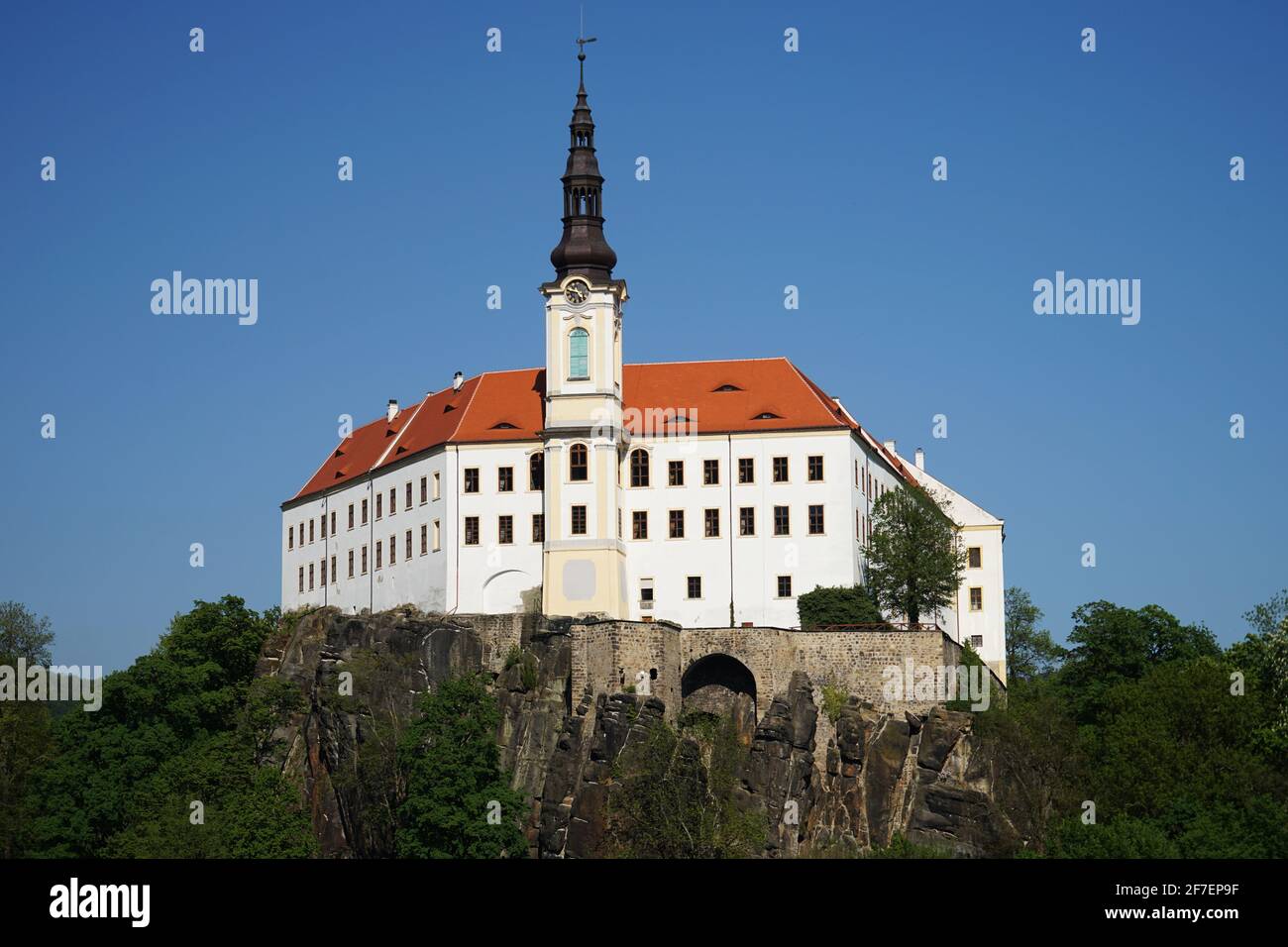 Château de Decin avec tour historique et mur défensif, République tchèque Banque D'Images