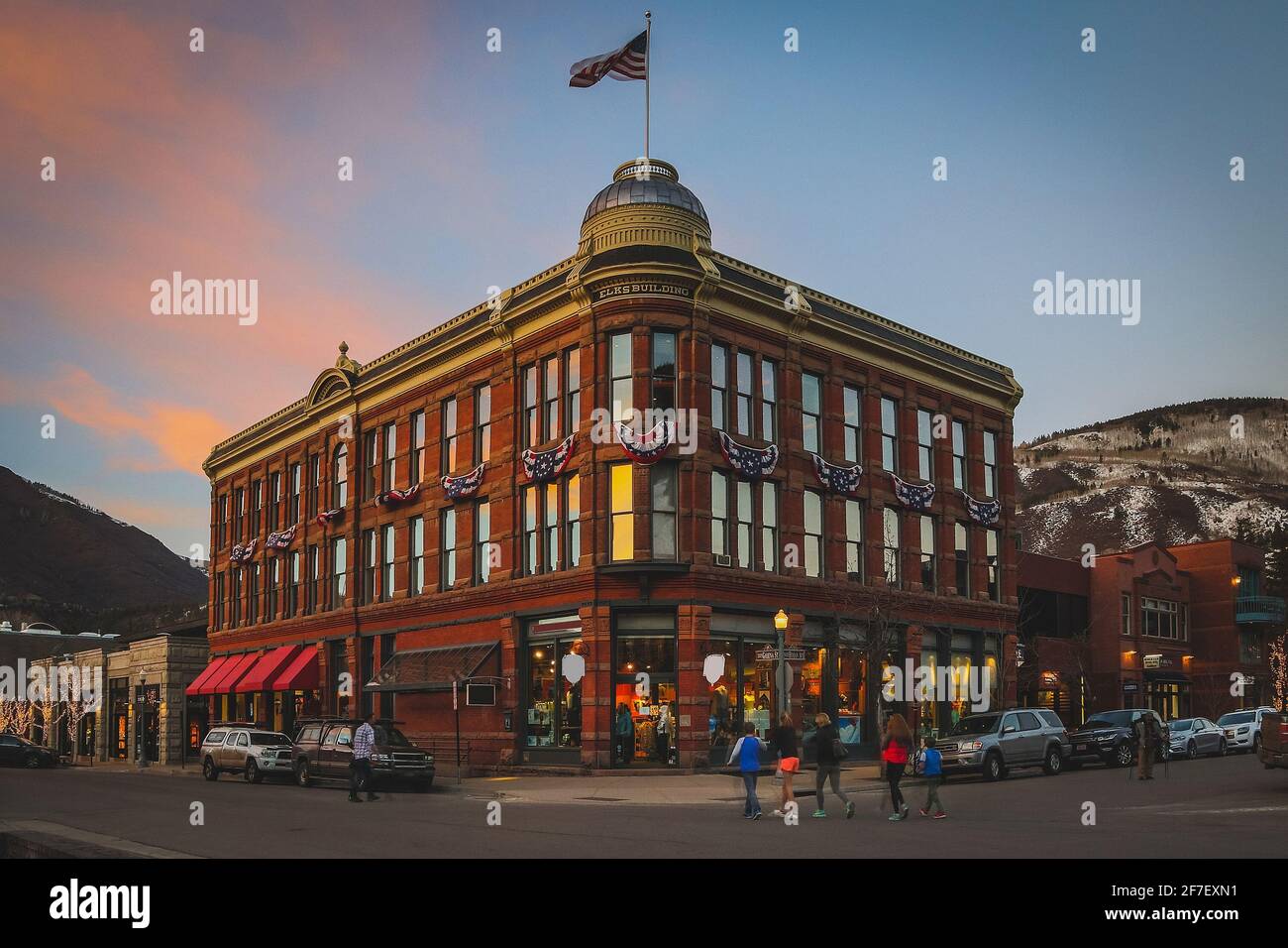 Image HDR du bâtiment Elks. L'édifice Elks du centre-ville d'Aspen a été construit en 1891 pendant le Silver Boom. Aspen, Colorado. Banque D'Images