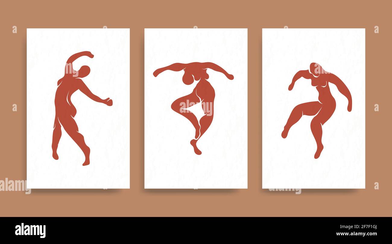Affiche vectorielle abstraite Henri Matisse contemporaine. Femme silhouette ligne art Matisse peinture. Reproduction pastel de peinture. Forme géométrique Illustration de Vecteur