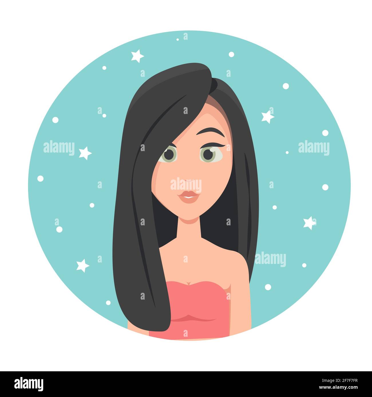 Avatar jeune femme avec cheveux longs et grands yeux verts, illustration vectorielle de style plat Illustration de Vecteur