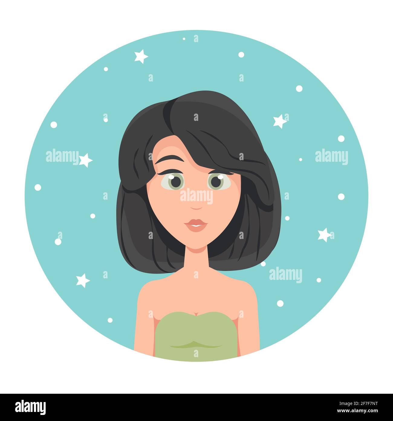 Avatar jeune femme avec cheveux courts carrés coupe de cheveux et grands yeux verts, illustration vectorielle de style plat Illustration de Vecteur