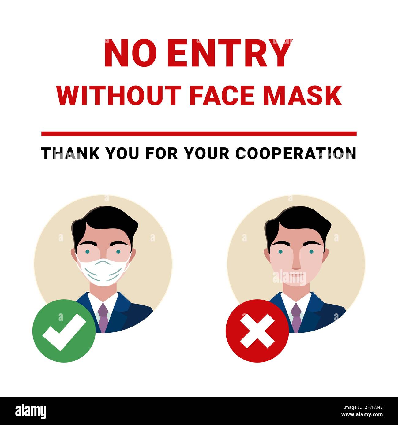 N'entrez pas sans masque facial. Panneau d'avertissement pour COVID-19. Vecteur du signe du masque chirurgical obligatoire. Illustration de Vecteur