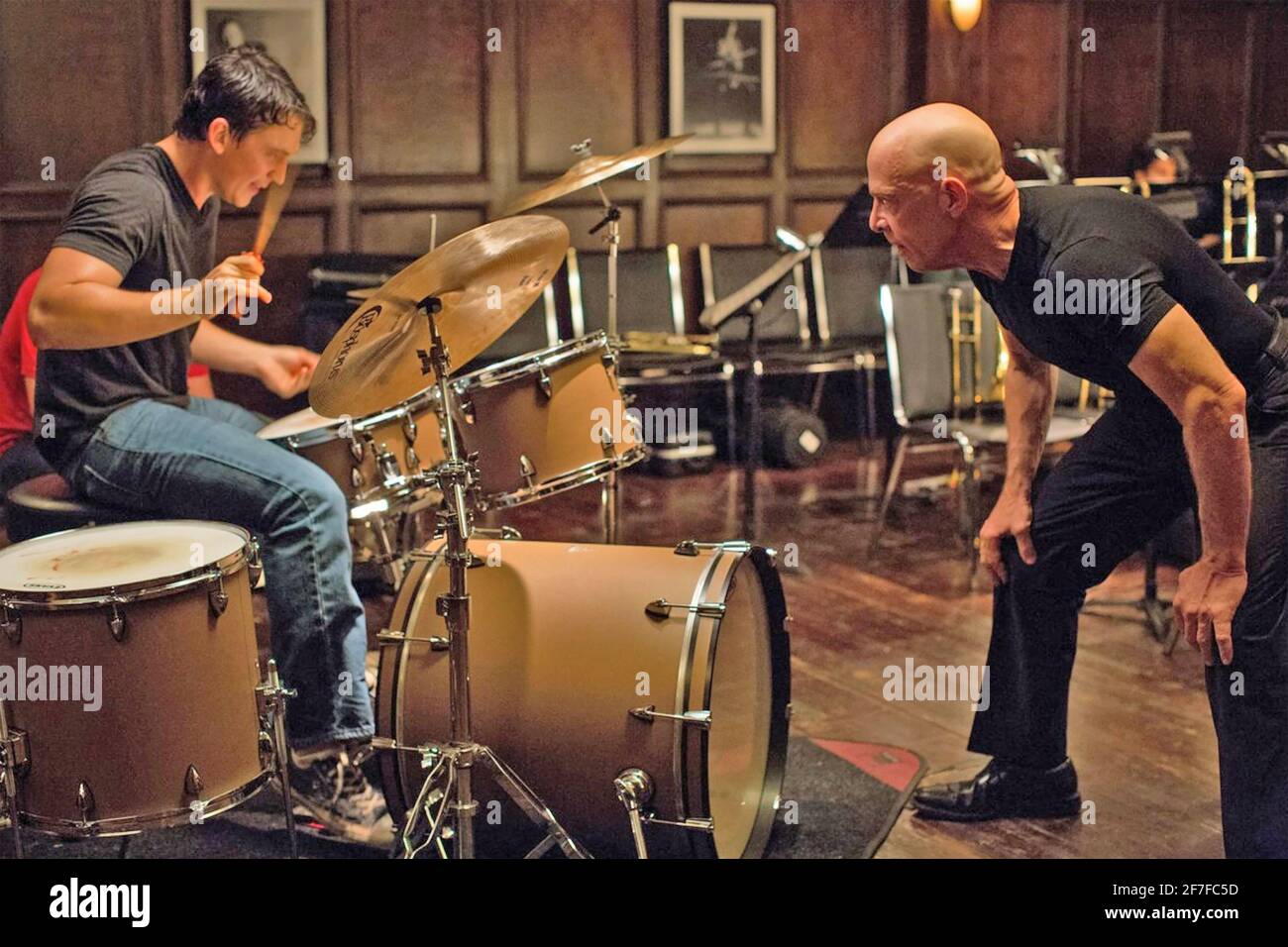 WHIPLASH 2014 Sony Pictures Classics film avec Miles Teller à gauche et J.K. Simmons Banque D'Images