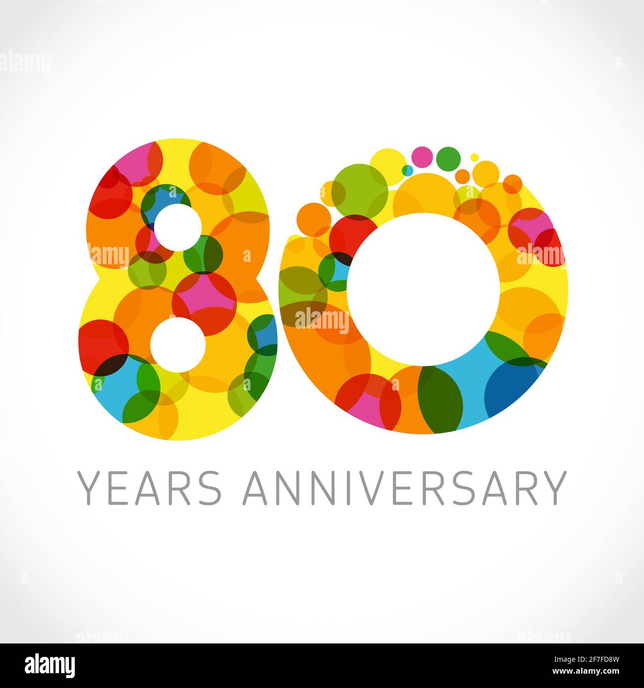 numéros du 80e anniversaire. 80 ans logotype concept. Des couleurs vives. Modèle de conception graphique abstrait isolé. Signe ou sonnerie Creative 0. Âge yell Illustration de Vecteur