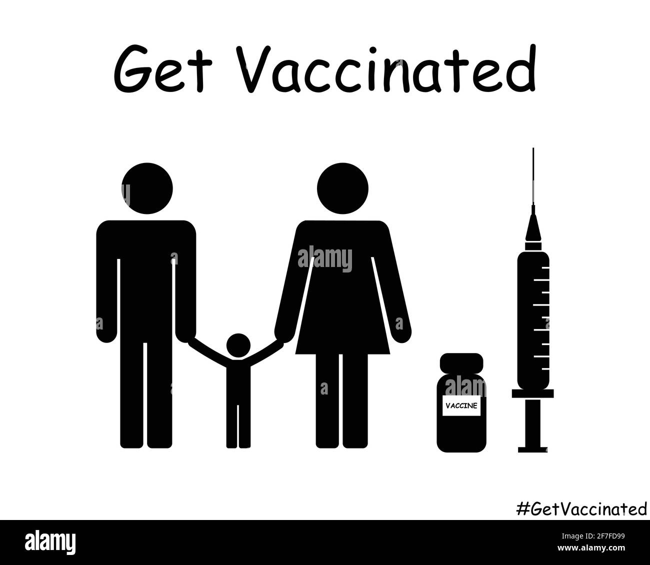 Faites-vous vacciner Stick Figure Homme femme enfant famille. Illustration de l'icône EPS vectoriel en noir et blanc Illustration de Vecteur