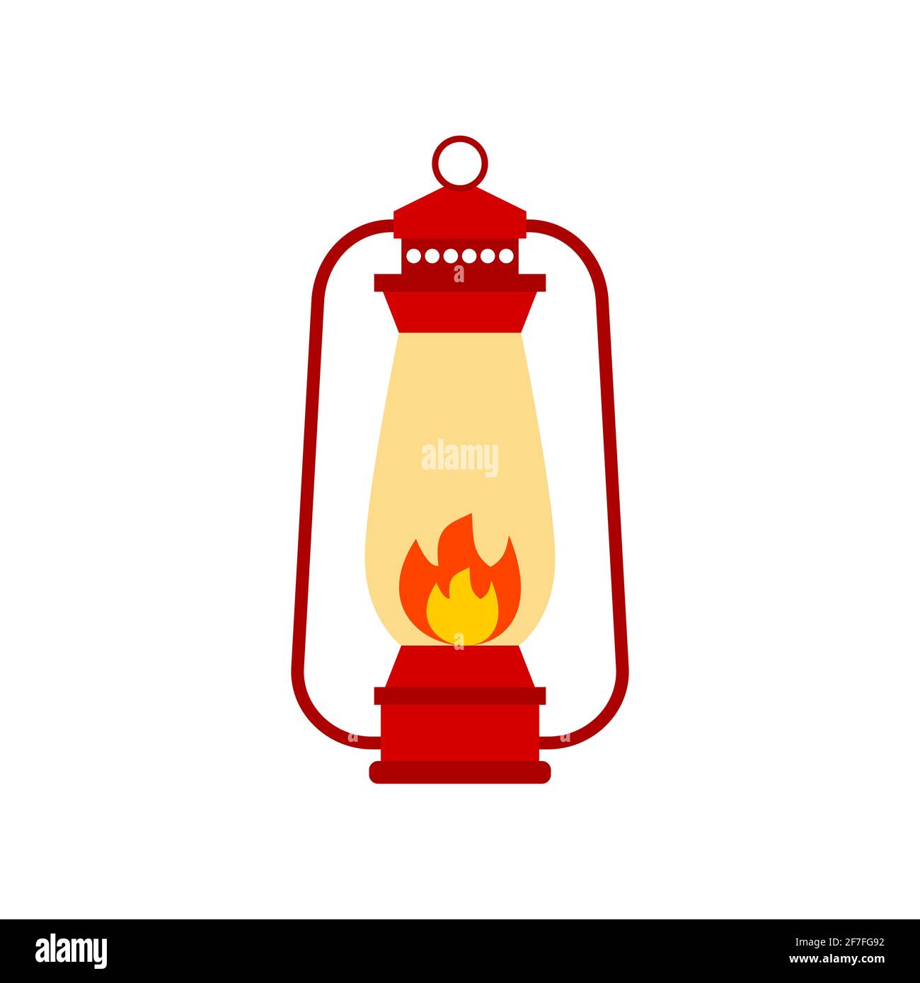 Ancienne lanterne de couleur icône avec flamme. Équipement de camping. Lampe à kérosène. Eclairage au gaz rouge vintage. Symbole activités de plein air. Décoration de lanterne à l'huile rétro Illustration de Vecteur