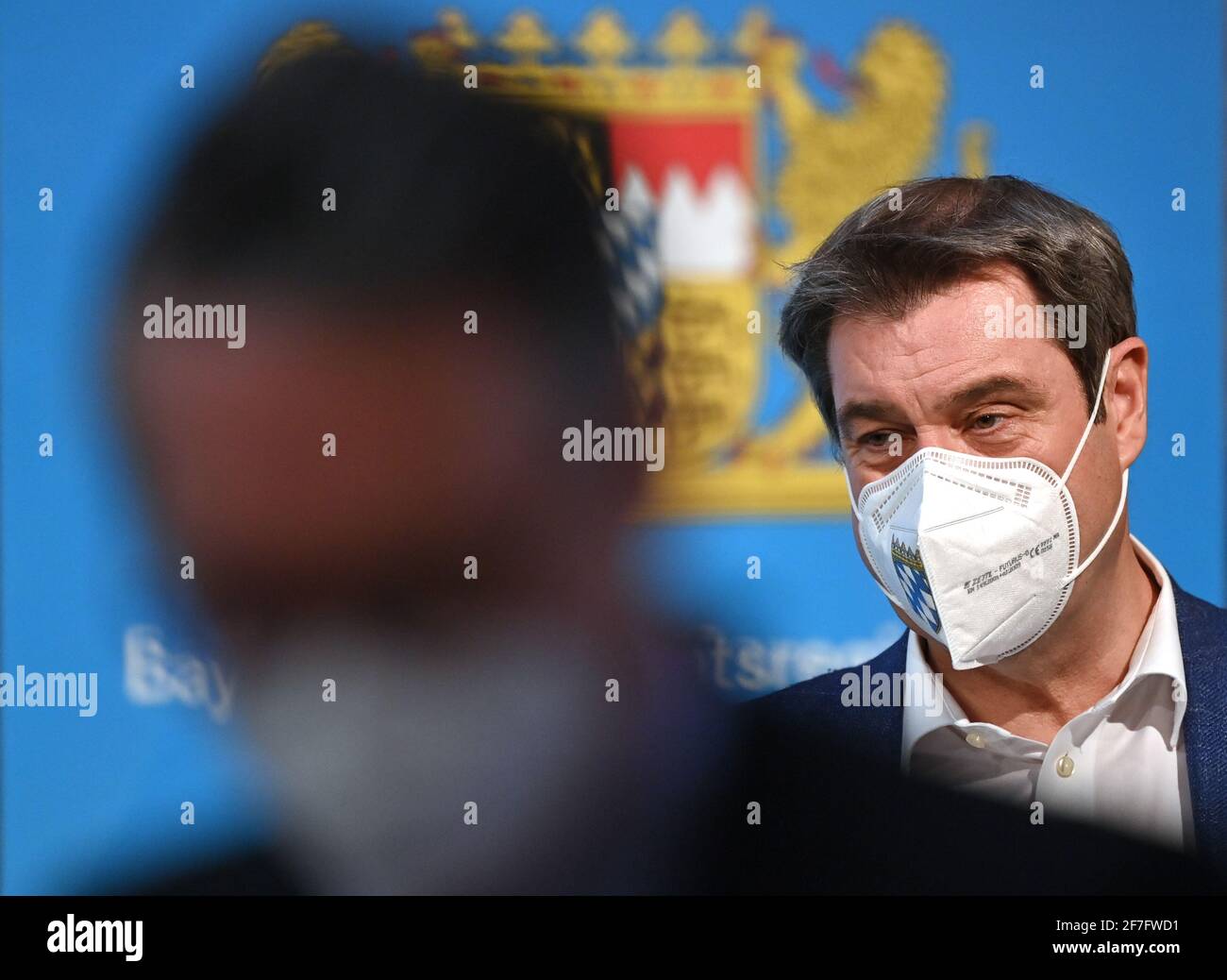 Munich, Allemagne. 07e avril 2021. Markus Söder (CSU), Premier ministre de Bavière, assiste à une dernière conférence de presse après la réunion du cabinet bavarois. Credit: Peter Kneffel/dpa/Alay Live News Banque D'Images