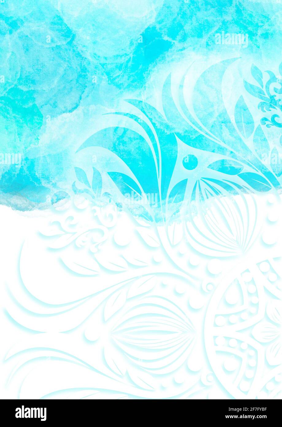 Modèle d'arrière-plan format A4 design bleu clair turquoise nuages aquarelle ornement blanc noble simple beau rétro naturel carte de voeux poster Banque D'Images