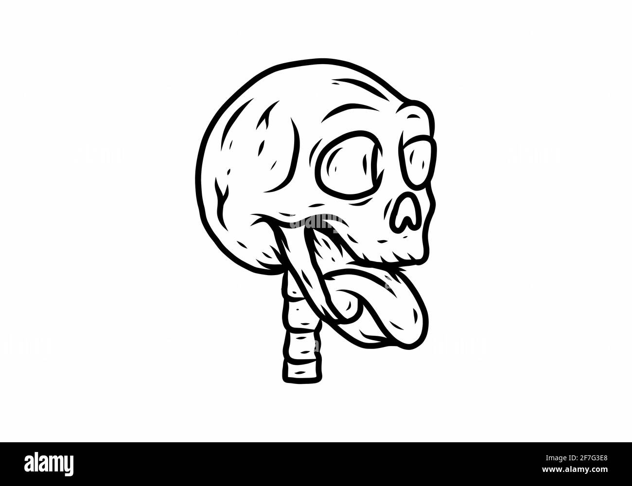 Dessin art de ligne de tête de crâne avec motif de langue Illustration de Vecteur