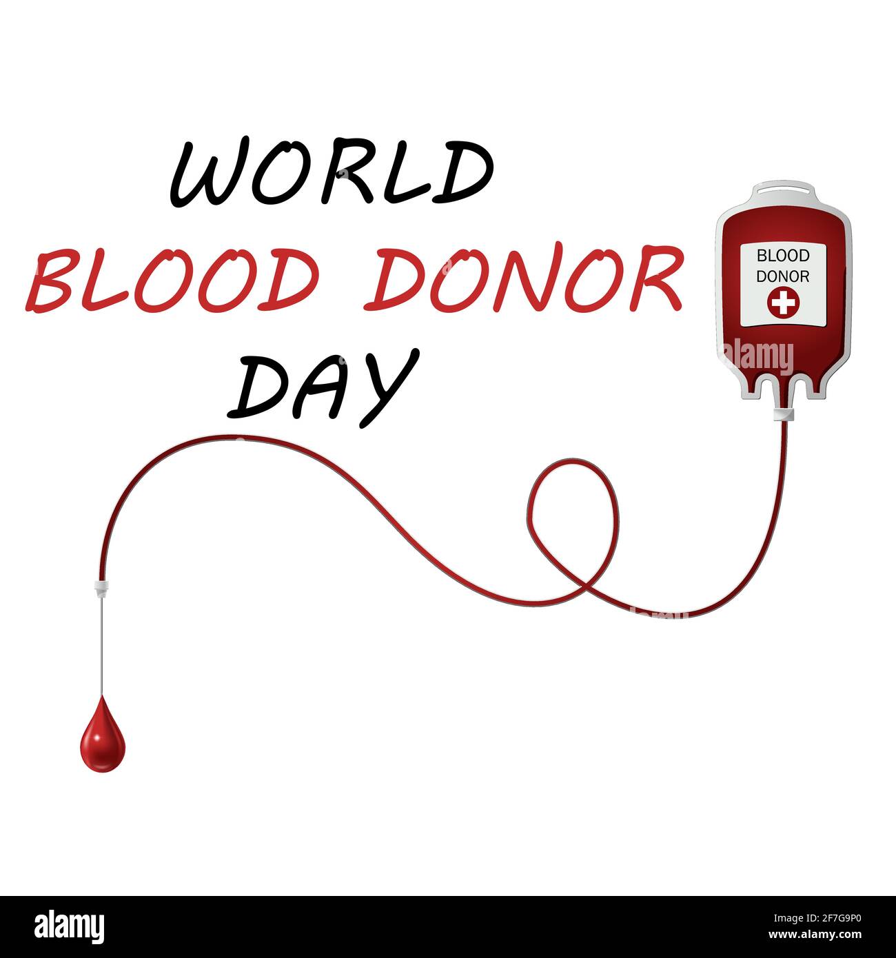 Illustration du concept de don de sang pour la Journée mondiale du don de  sang. Banderole avec contenant en plastique rouge sanglant et affiche. La  main du destinataire qui reçoit le Image