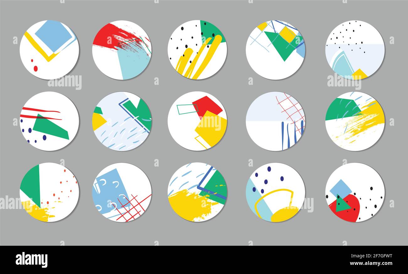 Ensemble de couvertures de mise en évidence de vecteur. Arrière-plans abstraits géométriques. Formes, lignes, points, points, contours variés. Icônes rondes pour les médias sociaux storie Illustration de Vecteur