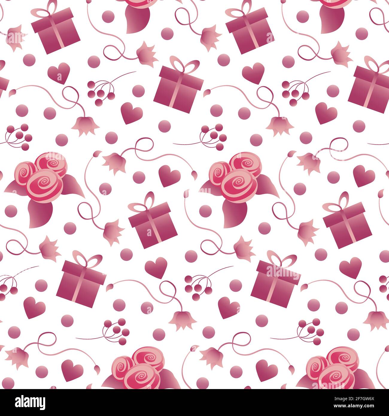 Motif avec fleurs roses et cadeaux. Illustration de Vecteur