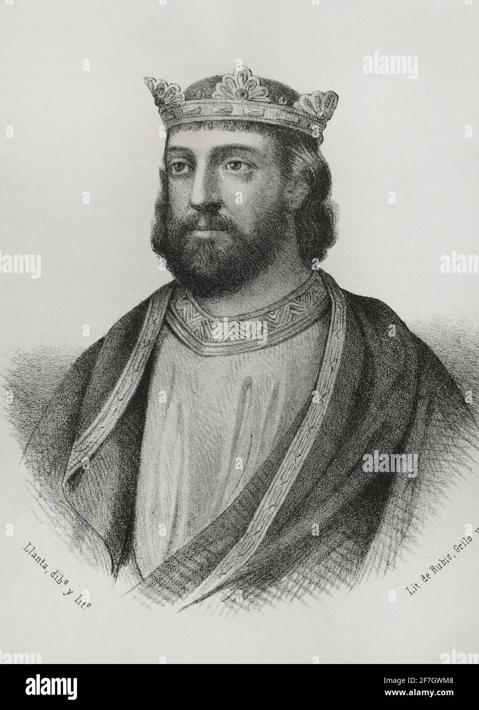 Alfonso VIII de Castille (1155-1214), appelé le Noble ou celui des Navas. Roi de Castille à partir de 1158 et roi de Tolède. Illustration de Llanta. Lithographie. Crónica General de España, Historia Ilustrada y Descriptiva de sus Provincias. Castilla-la Vieja, 1870. Banque D'Images