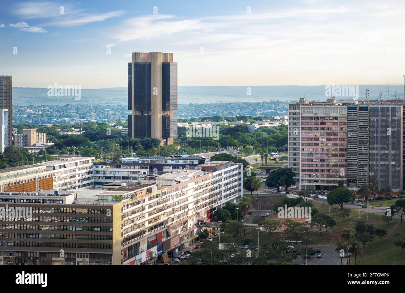 Vue aérienne du siège de Brasilia et de la Banque centrale du Brésil - Brasilia, District fédéral, Brésil Banque D'Images