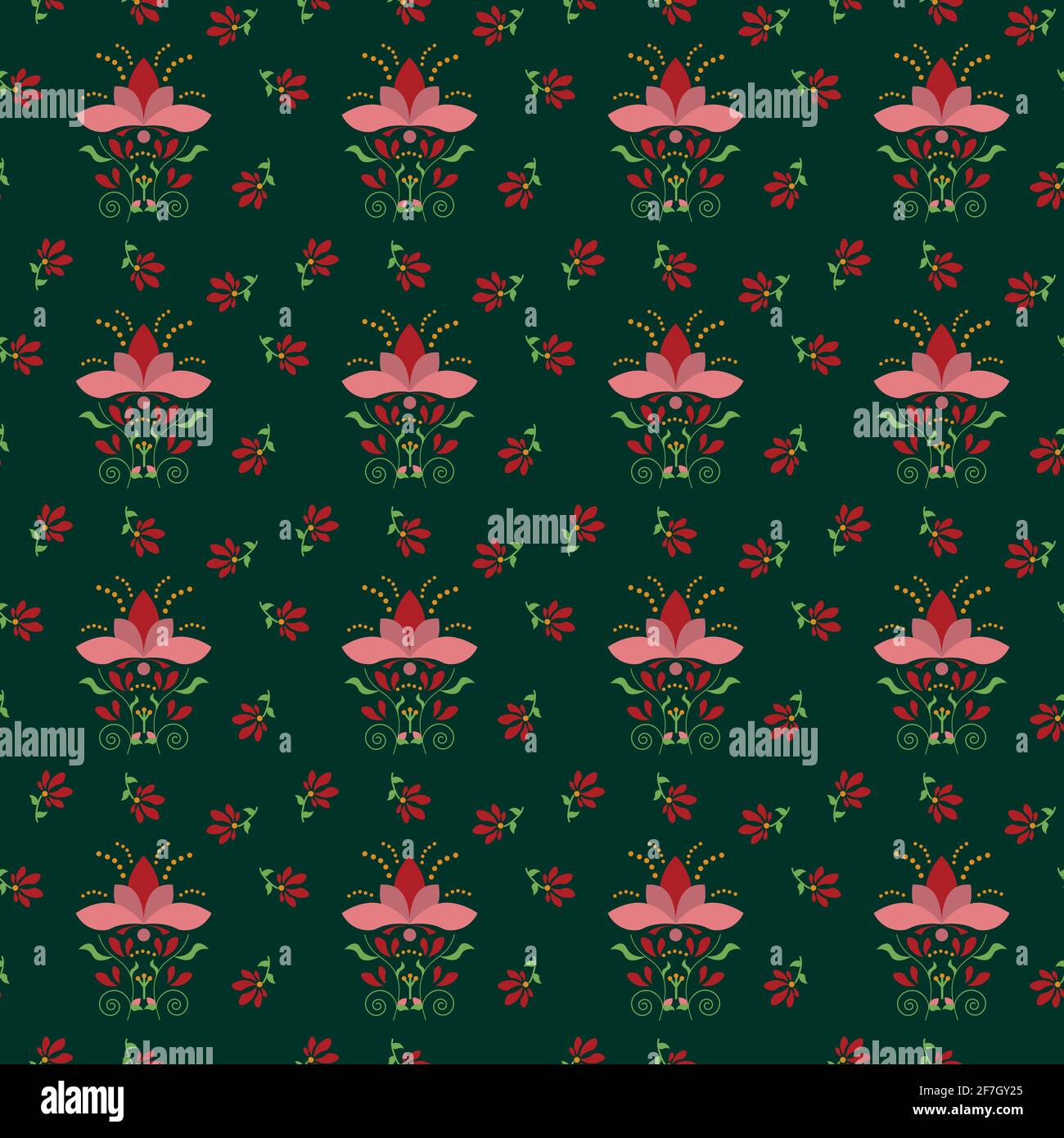 Patter folklorique avec fleurs sur fond vert. Illustration de Vecteur